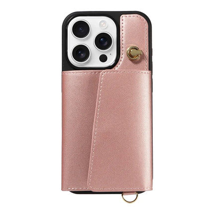 For iPhone 16 Pro Max Crossbody Phone Case Card Holder Kickstand Leather Coated TPU Mobile Cover