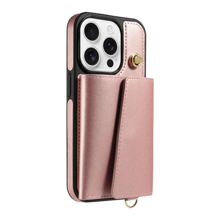 For iPhone 16 Pro Max Crossbody Phone Case Card Holder Kickstand Leather Coated TPU Mobile Cover