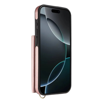 For iPhone 16 Pro Max Crossbody Phone Case Card Holder Kickstand Leather Coated TPU Mobile Cover
