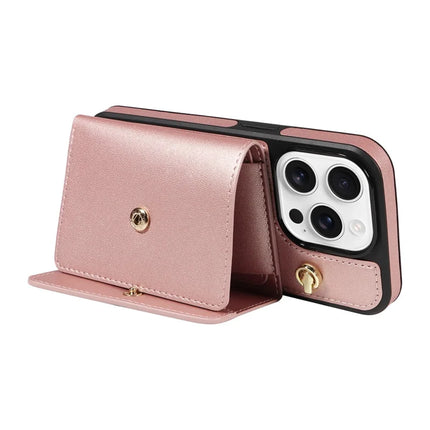 For iPhone 16 Pro Max Crossbody Phone Case Card Holder Kickstand Leather Coated TPU Mobile Cover