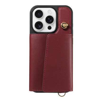 For iPhone 16 Pro Max Crossbody Phone Case Card Holder Kickstand Leather Coated TPU Mobile Cover