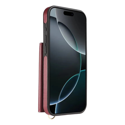 For iPhone 16 Pro Max Crossbody Phone Case Card Holder Kickstand Leather Coated TPU Mobile Cover