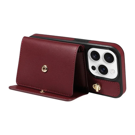For iPhone 16 Pro Max Crossbody Phone Case Card Holder Kickstand Leather Coated TPU Mobile Cover