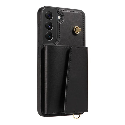 For Samsung Galaxy S22+ 5G Crossbody Phone Case Card Holder Kickstand Leather Coated TPU Mobile Cover