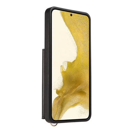 For Samsung Galaxy S22+ 5G Crossbody Phone Case Card Holder Kickstand Leather Coated TPU Mobile Cover