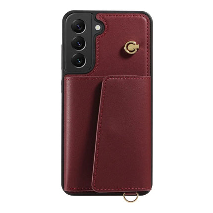 For Samsung Galaxy S22+ 5G Crossbody Phone Case Card Holder Kickstand Leather Coated TPU Mobile Cover