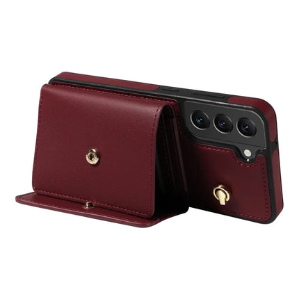 For Samsung Galaxy S22+ 5G Crossbody Phone Case Card Holder Kickstand Leather Coated TPU Mobile Cover