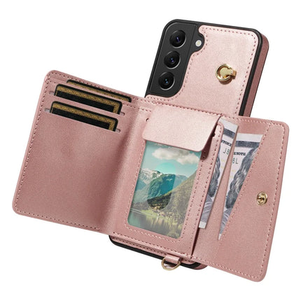 For Samsung Galaxy S22+ 5G Crossbody Phone Case Card Holder Kickstand Leather Coated TPU Mobile Cover