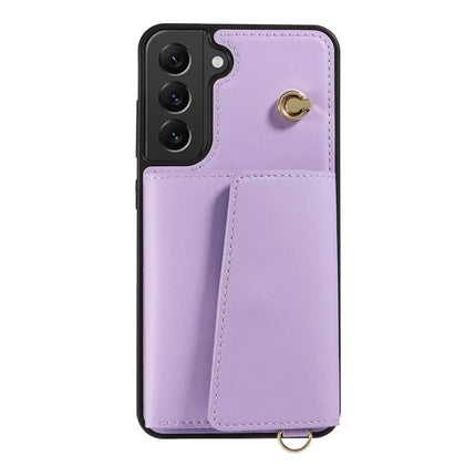 For Samsung Galaxy S22+ 5G Crossbody Phone Case Card Holder Kickstand Leather Coated TPU Mobile Cover