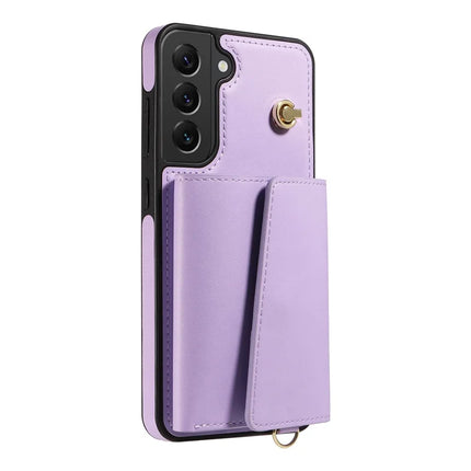 For Samsung Galaxy S22+ 5G Crossbody Phone Case Card Holder Kickstand Leather Coated TPU Mobile Cover