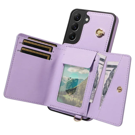 For Samsung Galaxy S22+ 5G Crossbody Phone Case Card Holder Kickstand Leather Coated TPU Mobile Cover