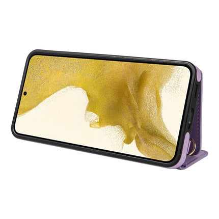 For Samsung Galaxy S22+ 5G Crossbody Phone Case Card Holder Kickstand Leather Coated TPU Mobile Cover