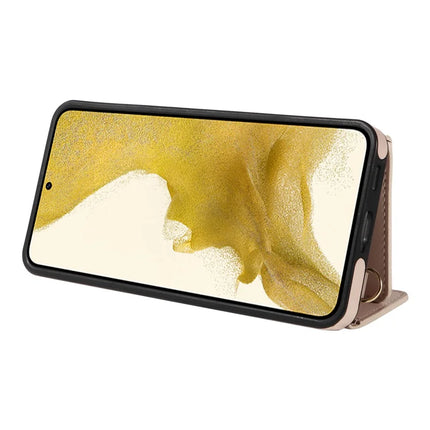 For Samsung Galaxy S22+ 5G Crossbody Phone Case Card Holder Kickstand Leather Coated TPU Mobile Cover