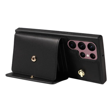 For Samsung Galaxy S22 Ultra 5G Crossbody Phone Case Card Holder Kickstand Leather Coated TPU Mobile Cover