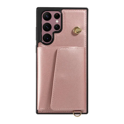 For Samsung Galaxy S22 Ultra 5G Crossbody Phone Case Card Holder Kickstand Leather Coated TPU Mobile Cover
