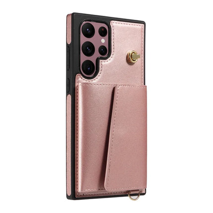 For Samsung Galaxy S22 Ultra 5G Crossbody Phone Case Card Holder Kickstand Leather Coated TPU Mobile Cover