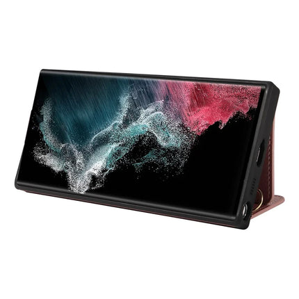 For Samsung Galaxy S22 Ultra 5G Crossbody Phone Case Card Holder Kickstand Leather Coated TPU Mobile Cover