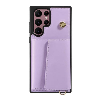 For Samsung Galaxy S22 Ultra 5G Crossbody Phone Case Card Holder Kickstand Leather Coated TPU Mobile Cover