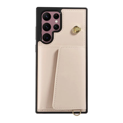 For Samsung Galaxy S22 Ultra 5G Crossbody Phone Case Card Holder Kickstand Leather Coated TPU Mobile Cover
