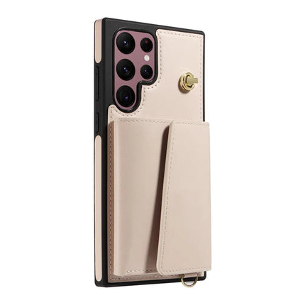 For Samsung Galaxy S22 Ultra 5G Crossbody Phone Case Card Holder Kickstand Leather Coated TPU Mobile Cover