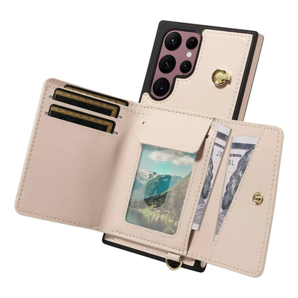 For Samsung Galaxy S22 Ultra 5G Crossbody Phone Case Card Holder Kickstand Leather Coated TPU Mobile Cover