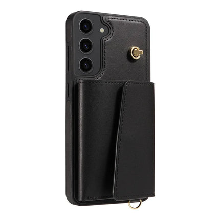 For Samsung Galaxy S23+ Crossbody Phone Case Card Holder Kickstand Leather Coated TPU Mobile Cover