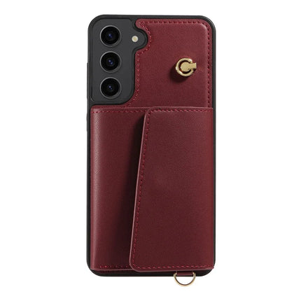 For Samsung Galaxy S23+ Crossbody Phone Case Card Holder Kickstand Leather Coated TPU Mobile Cover