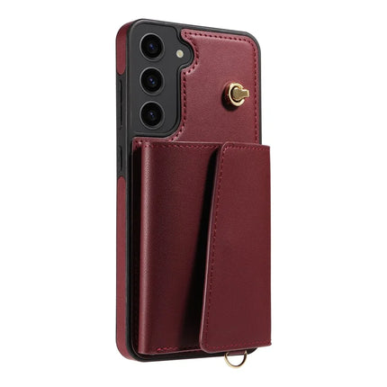 For Samsung Galaxy S23+ Crossbody Phone Case Card Holder Kickstand Leather Coated TPU Mobile Cover