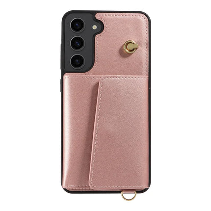 For Samsung Galaxy S23+ Crossbody Phone Case Card Holder Kickstand Leather Coated TPU Mobile Cover