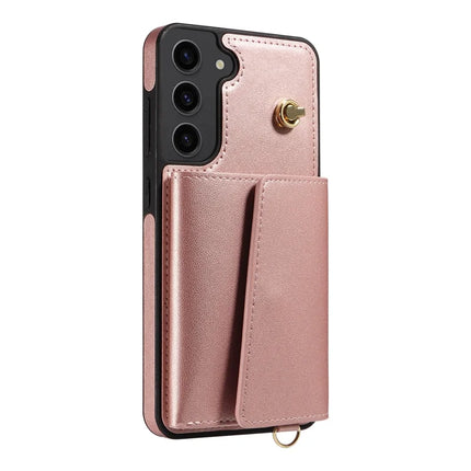 For Samsung Galaxy S23+ Crossbody Phone Case Card Holder Kickstand Leather Coated TPU Mobile Cover