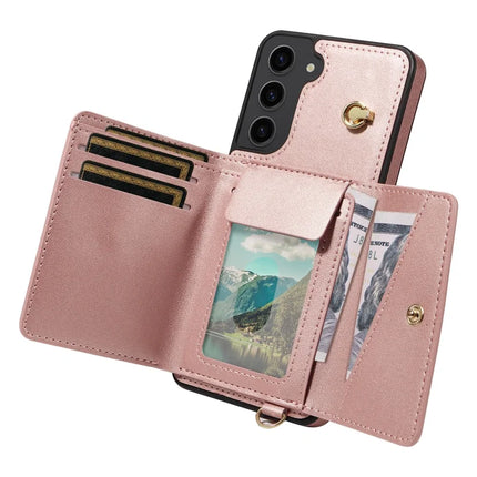 For Samsung Galaxy S23+ Crossbody Phone Case Card Holder Kickstand Leather Coated TPU Mobile Cover