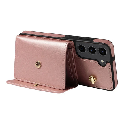 For Samsung Galaxy S23+ Crossbody Phone Case Card Holder Kickstand Leather Coated TPU Mobile Cover