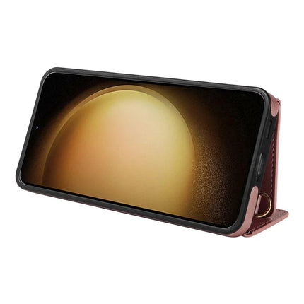 For Samsung Galaxy S23+ Crossbody Phone Case Card Holder Kickstand Leather Coated TPU Mobile Cover