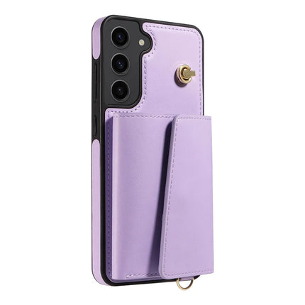 For Samsung Galaxy S23+ Crossbody Phone Case Card Holder Kickstand Leather Coated TPU Mobile Cover