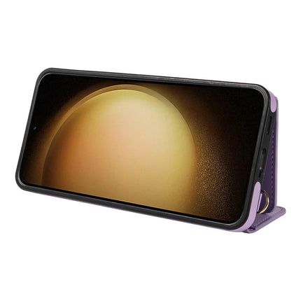 For Samsung Galaxy S23+ Crossbody Phone Case Card Holder Kickstand Leather Coated TPU Mobile Cover