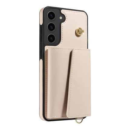 For Samsung Galaxy S23+ Crossbody Phone Case Card Holder Kickstand Leather Coated TPU Mobile Cover