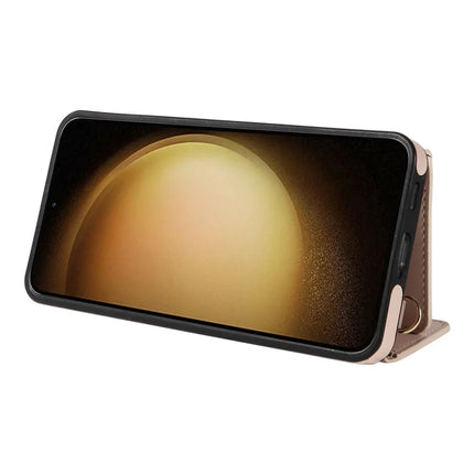 For Samsung Galaxy S23+ Crossbody Phone Case Card Holder Kickstand Leather Coated TPU Mobile Cover