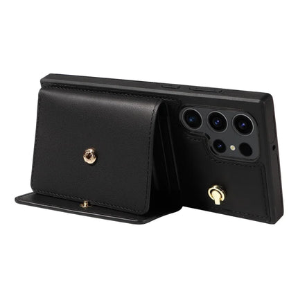 For Samsung Galaxy S23 Ultra Crossbody Phone Case Card Holder Kickstand Leather Coated TPU Mobile Cover