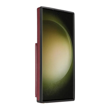 For Samsung Galaxy S23 Ultra Crossbody Phone Case Card Holder Kickstand Leather Coated TPU Mobile Cover