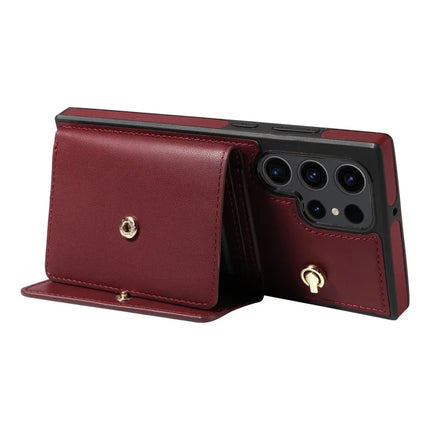 For Samsung Galaxy S23 Ultra Crossbody Phone Case Card Holder Kickstand Leather Coated TPU Mobile Cover