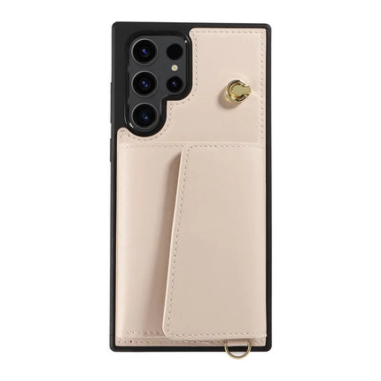 For Samsung Galaxy S23 Ultra Crossbody Phone Case Card Holder Kickstand Leather Coated TPU Mobile Cover