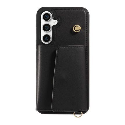 For Samsung Galaxy S23 FE Crossbody Phone Case Card Holder Kickstand Leather Coated TPU Mobile Cover