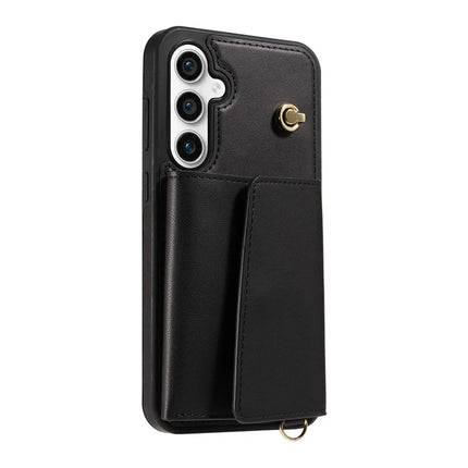 For Samsung Galaxy S23 FE Crossbody Phone Case Card Holder Kickstand Leather Coated TPU Mobile Cover