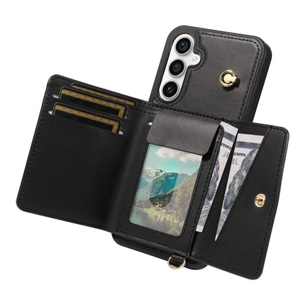 For Samsung Galaxy S23 FE Crossbody Phone Case Card Holder Kickstand Leather Coated TPU Mobile Cover