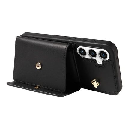 For Samsung Galaxy S23 FE Crossbody Phone Case Card Holder Kickstand Leather Coated TPU Mobile Cover