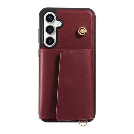 For Samsung Galaxy S23 FE Crossbody Phone Case Card Holder Kickstand Leather Coated TPU Mobile Cover