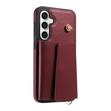 For Samsung Galaxy S23 FE Crossbody Phone Case Card Holder Kickstand Leather Coated TPU Mobile Cover