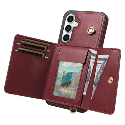 For Samsung Galaxy S23 FE Crossbody Phone Case Card Holder Kickstand Leather Coated TPU Mobile Cover