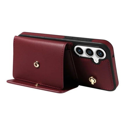 For Samsung Galaxy S23 FE Crossbody Phone Case Card Holder Kickstand Leather Coated TPU Mobile Cover