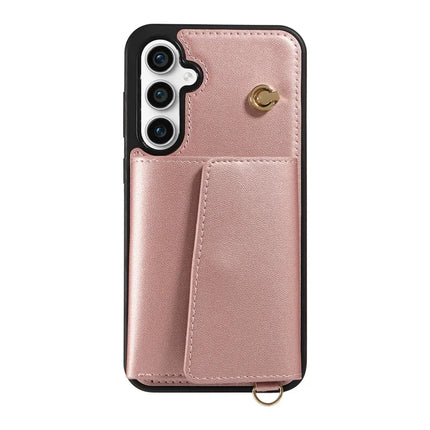 For Samsung Galaxy S23 FE Crossbody Phone Case Card Holder Kickstand Leather Coated TPU Mobile Cover